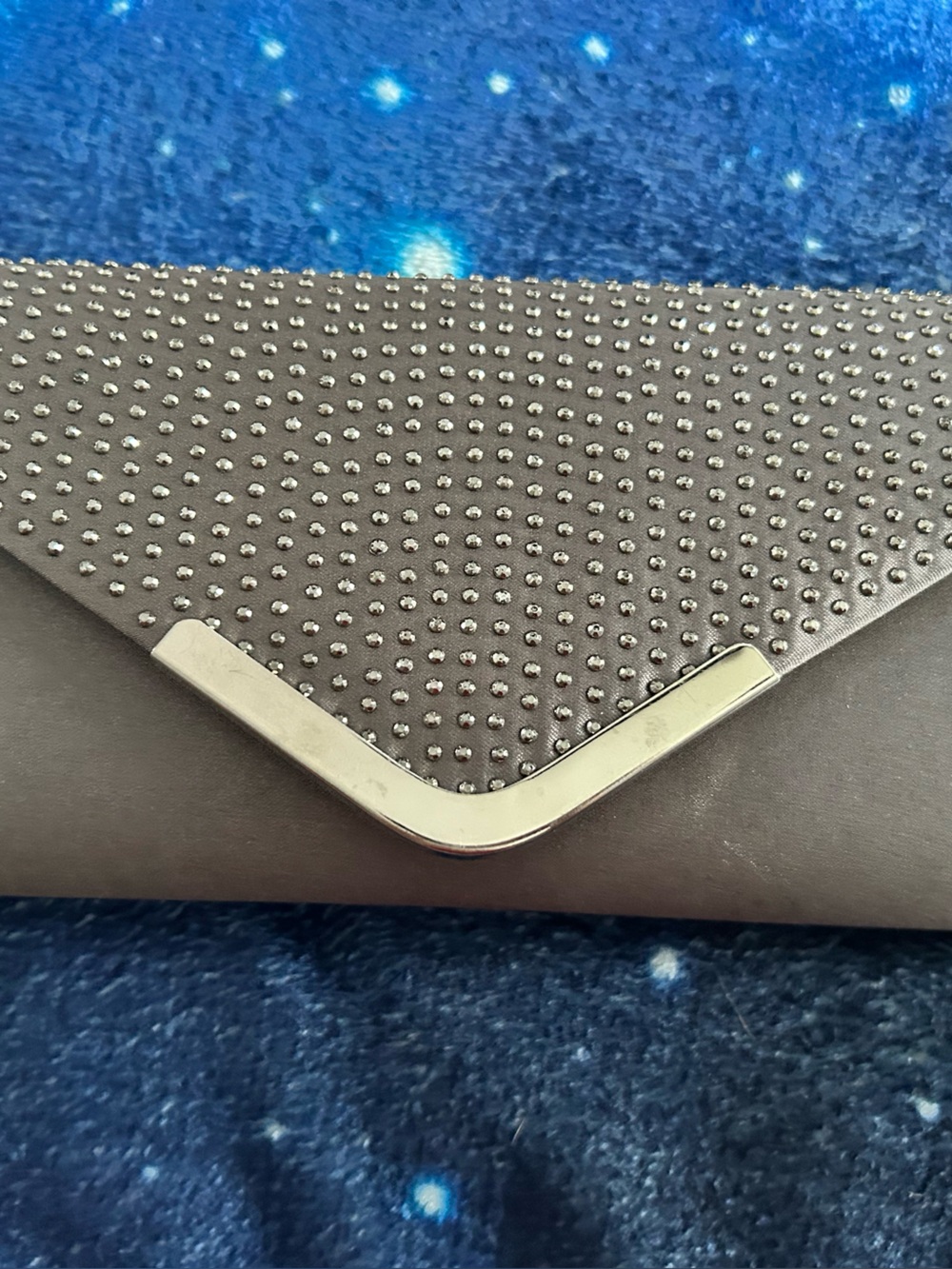 4/$100 Gray Studded Clutch purse with Chain
